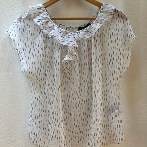 Sheer silky blouse with ruffle collar short sleeve